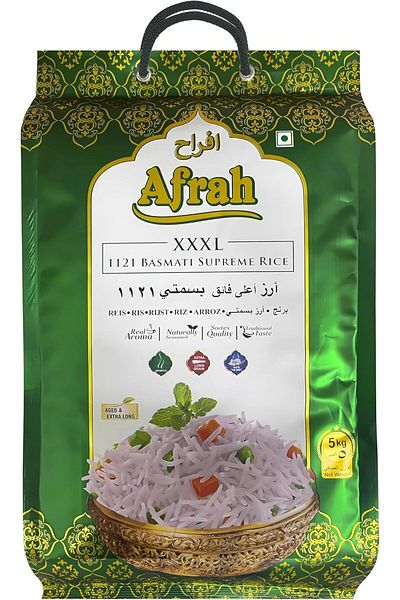 Afrah XXXL 1121 Supreme Basmati Rice - Extra Long Grain - 5 kg Pack, Best for Biryani, Pulao, fried