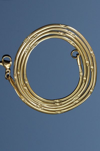 Rua Jewelry Steel Italian Embroidered Flat Snake Necklace 2 mm Gold Color |   Non-Blackening, Unisex, 2 Years Warranty