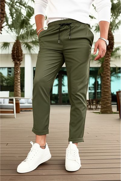 hello7 Khaki Lace-Up Slim Fit Jogger Men's Trousers