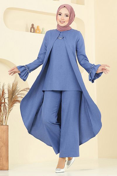 ModaMerve Σετ Cape Look Sofia 2702SL890-M Light Indigo