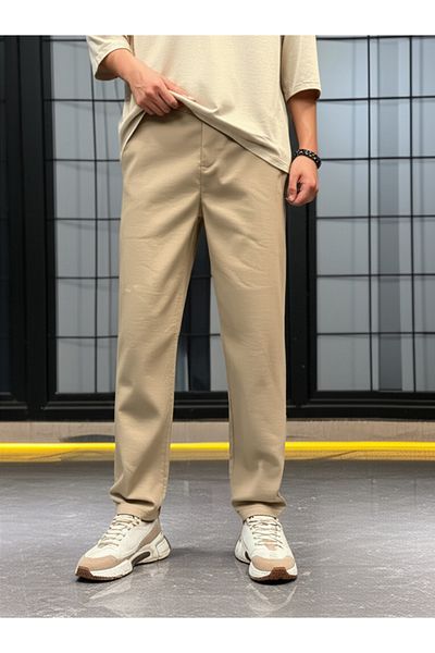 hello7 Comfortable Straight Cut Beige Trousers