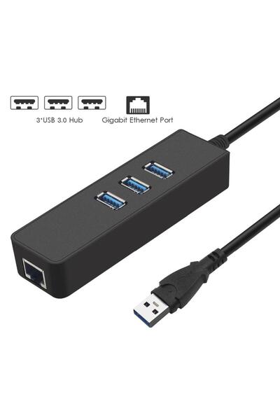 DESTE ELEKTRONİK FHD61 Usb 3.0 To Ethernet Gigabit Rj45 3 Port Hub Çoklayıcı Adaptör