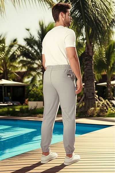 hello7 Men's Light Gray Micro-Patterned Lounge Joggers