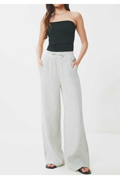 Pupa Striped Muslin Wide Leg Trousers Green Striped