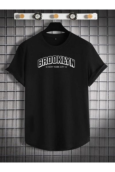 DEEPSENCE Set de 2 tricouri și pantaloni scurți pentru bărbați, negru, din bumbac pieptănat, imprimare BROOKLYN