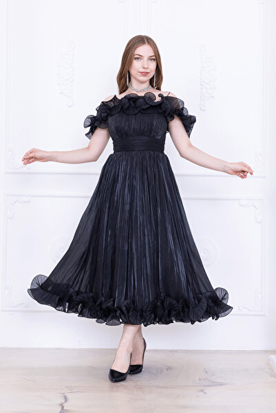 BEYBOS Rochie midi din țesătură șifon cu detaliu volan - NEGRU