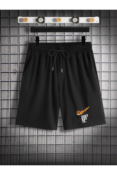 DEEPSENCE Set de 2 tricouri și pantaloni scurți pentru bărbați, negru, din bumbac pieptănat, imprimare justeat