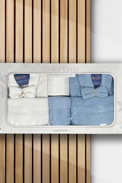 Çeyiz Diyarı Set halate de baie pentru familie Platinum Jacquard 10 piese Albastru crem