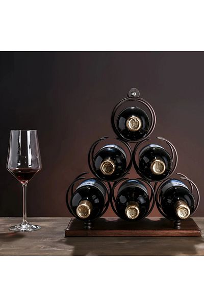 Herum Suport metalic pentru sticle de vin, blat și mâner din lemn, Herum, maro/negru, 30 x 16 x 32,5 cm