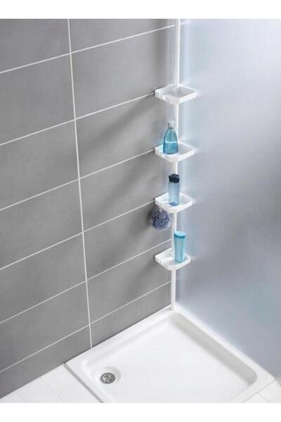 GBMOTION Teleskopik Beyaz Köşe Duş Rafı – 4 Katlı Metal Banyo Organizeri, 300...