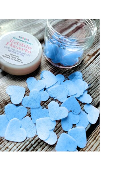 hediyehobihersey Mini Mavi Kalp Pasta Süslemesi, Yenilebilir Konfeti Mini Kal...