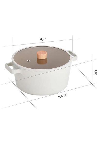NEOFLAM Fika Stock Pot For Stovetops And Induction Glass Lid With Wood Knob Made In Korea 9.