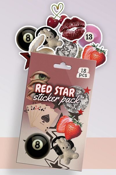 Planet Butik Red Star Boxed Sticker Set of 18