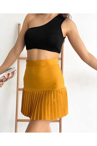 KAZAX Six Pleated Mini Skirt Mustard S24705