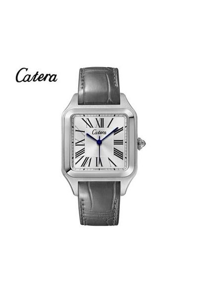 catera Men's watch, gray leather, silver frame, white dial