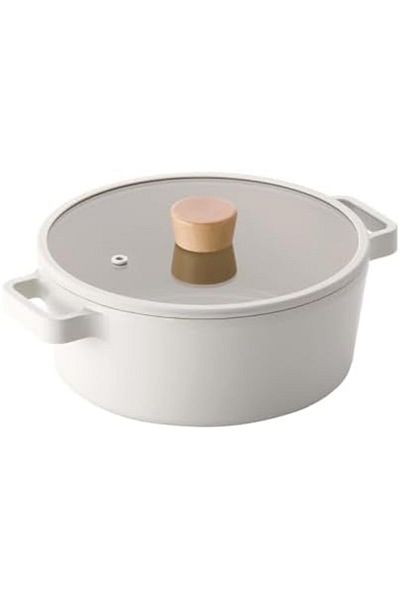 NEOFLAM Fika Stock Pot For Stovetops And Induction Glass Lid With Wood Knob Made In Korea 9.