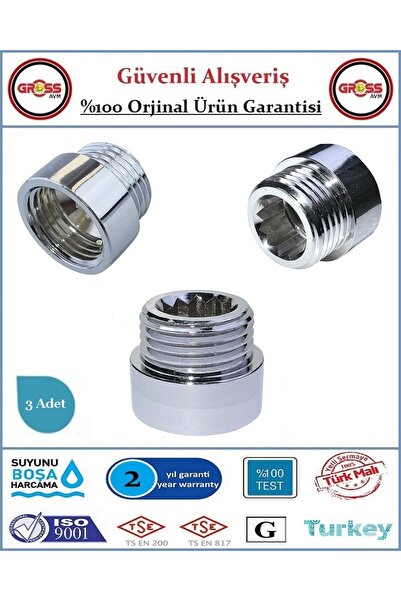 GrossAVM 1/2'' Musluk Uzatması - 1cm - Paslanmaz Çelik - 3 Adet
