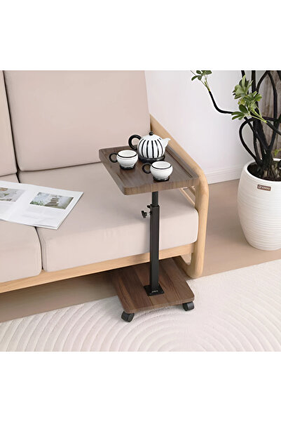 Herum Masă de cafea mobilă, 2 blaturi MDF, înălțime reglabilă, Herum, maro/negru, 40 x 30 x 45-80 cm