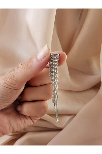 Eva Takı Store Crystal Stone Chain Dangle Non-Hole Cartilage Silver Color Earrings