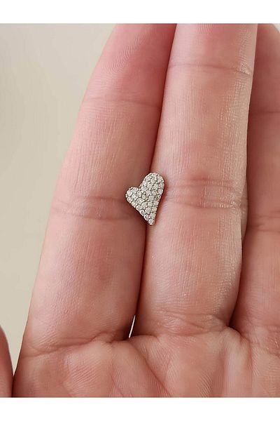 Eva Takı Store Heart Zircon Stone Model Cartilage Tragus Helix Piercing Silver Color Earring