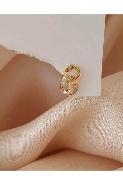Eva Takı Store Gourmet Chain Model Cartilage Tragus Helix Piercing Gold Gold Color Earring