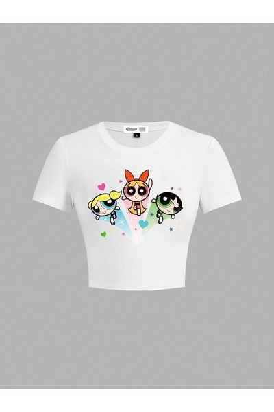 StartMore تي شيرت نسائي أبيض مطبوع عليه Power Girls