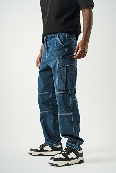 Denim Republic Men's Navy Blue Baggy Cargo Pants with Pockets