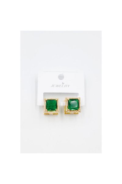 SepetBudur Square Jewelled Earrings - Green