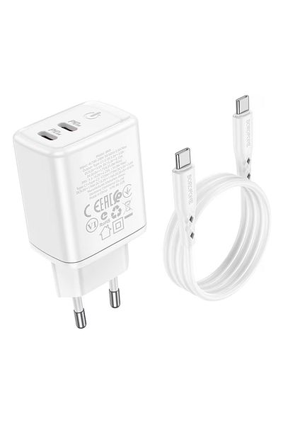 Borofone QC 3.0 BN9 Reacher PD 35W 2 x Cablu USB-C + Tip C Inclus (PD/PPS/QC/AFC/FCP) - Alb