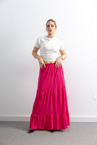 TUĞBA ERGÜL Women's Patterned Pleated Linen Skirt