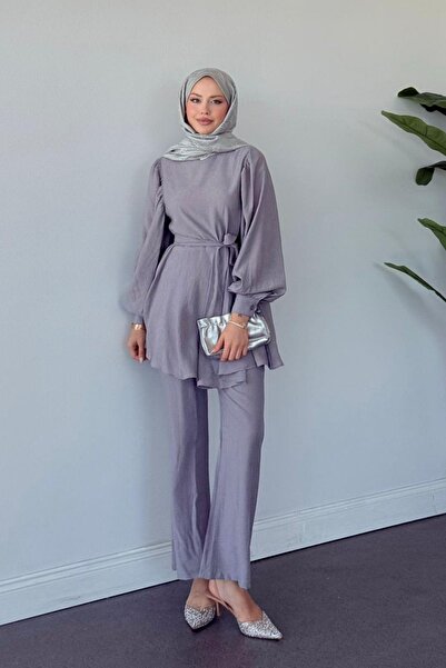 Hazamoda طقم تانيا مزدوج باللون الرمادي