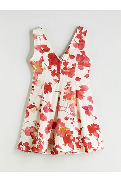 LC Waikiki New Season V-Neck Floral Waist Mini Dress - S5Qg53Z8