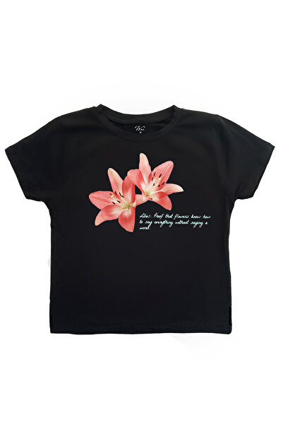 StartMore تي شيرت نسائي قصير مطبوع عليه زهرة الزنبق