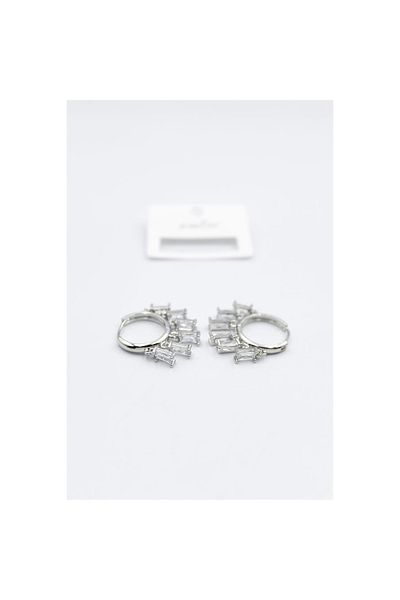 SepetBudur Baguette Stone Shakira Earrings - Silver