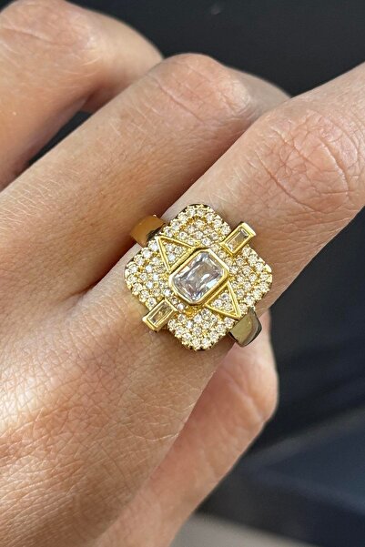 TAKIŞTIR Gold Color Stone Detailed Adjustable Ysx Ring