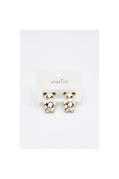 SepetBudur Enameled Teddy Bear Earrings - White