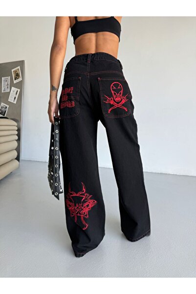 Gofeel Y2k Recycled Gothic Skull Unisex Baggy Pantolon