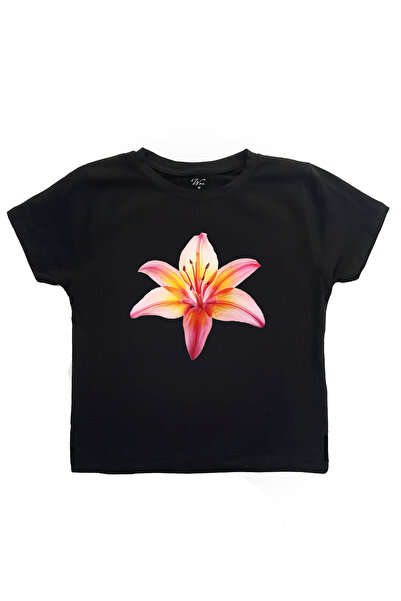 StartMore تي شيرت نسائي قصير مطبوع عليه زهرة الزنبق