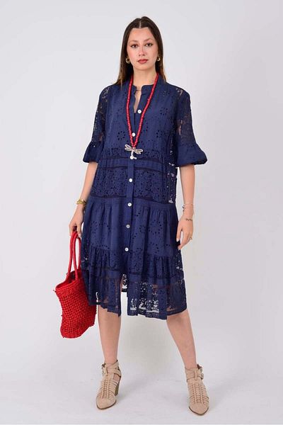 GÜLDEN KATRAN Women's Lace Detailed Poor Sleeve Shirt Dress