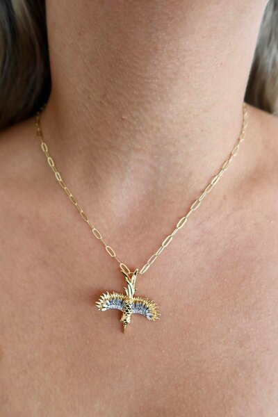 TAKIŞTIR قلادة YSX مع شكل طائر الفينيق باللون الذهبي