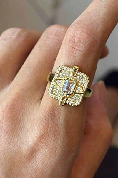 TAKIŞTIR Gold Color Stone Detailed Adjustable Ysx Ring