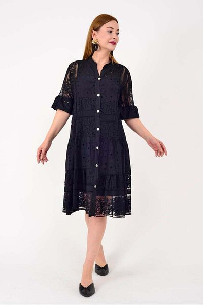 GÜLDEN KATRAN Women's Lace Detailed Poor Sleeve Shirt Dress