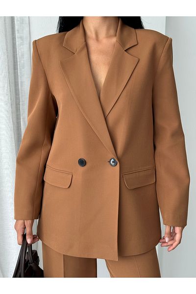 GALAVİP Oversized Double-Breasted Jacket & Wide-Leg Pants Women's Two-Piece Set – Office & Cocktail Chic (S‑M‑L)