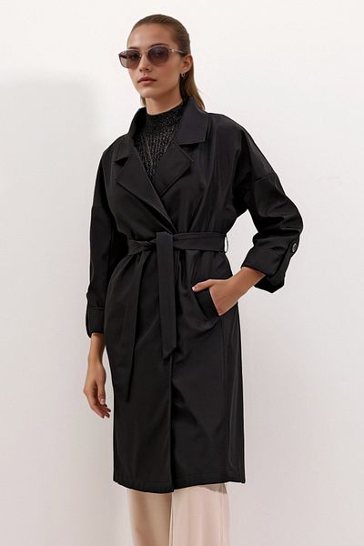 Merterium Women's Double Breasted Collar Trench Coat 1037 - Black