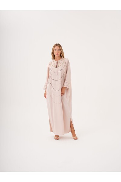 SERPİL Taş Detaylı Yırtmaçlı Salaş Kaftan Elbise