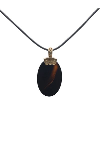 TAKI DERYASI Handmade Horseshoe Sheriff Written Agate Stone Necklace