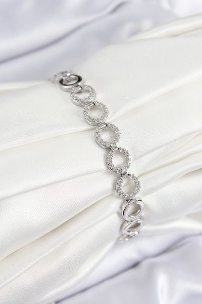 callerrons accessories Brass Zircon Stone Row Ring Model Silver Color Women's Bracelet - Ebj250726W36824