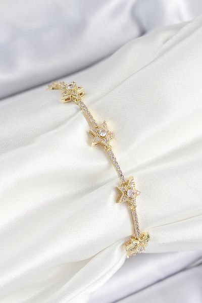 callerrons accessories Brass Zircon Stone Row Star Model Gold Color Women's Bracelet - Ebj250726W36691