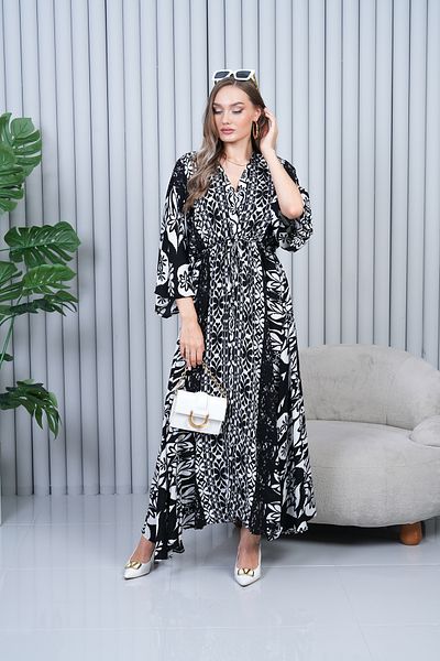 EL jadida Women's Patterned Double Breasted Collar Viscose Plus Size Hijab Dress