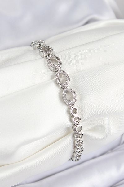 callerrons accessories Brass Zircon Stone Oval Model Silver Color Women's Bracelet - Ebj250726W36812